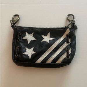 Black Leather Hip Bag with clip hardware White Stars & Stripes